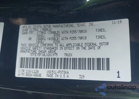 2020 Toyota Tundra Sr5 from USA, damaged, VIN 5TFEY5F10LX261975